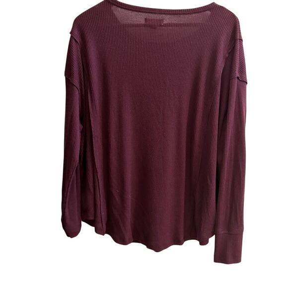 Knox Rose Long Sleeve Ribbed Top L Burgundy Plum Stretch Soft Casual Lightweight - Picture 5 of 8
